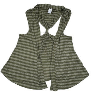 Mixxology Women Large Green Striped Sleeveless Open Front Drape Racer Back Top